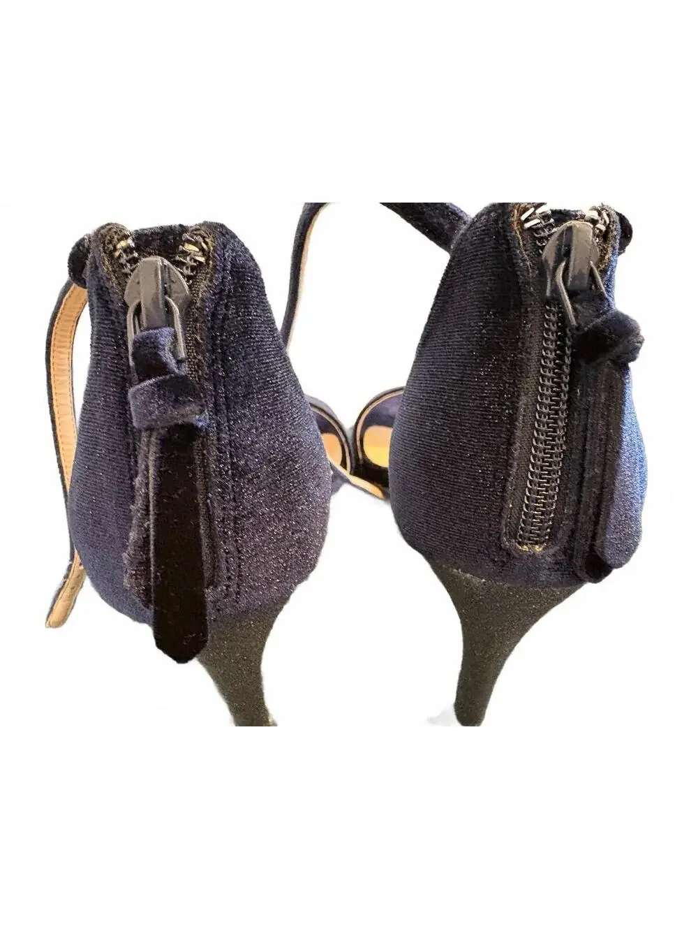Vintage Cole Haan Women's Navy Blue Velvet Ankle Strap Glitter High Heel size 9